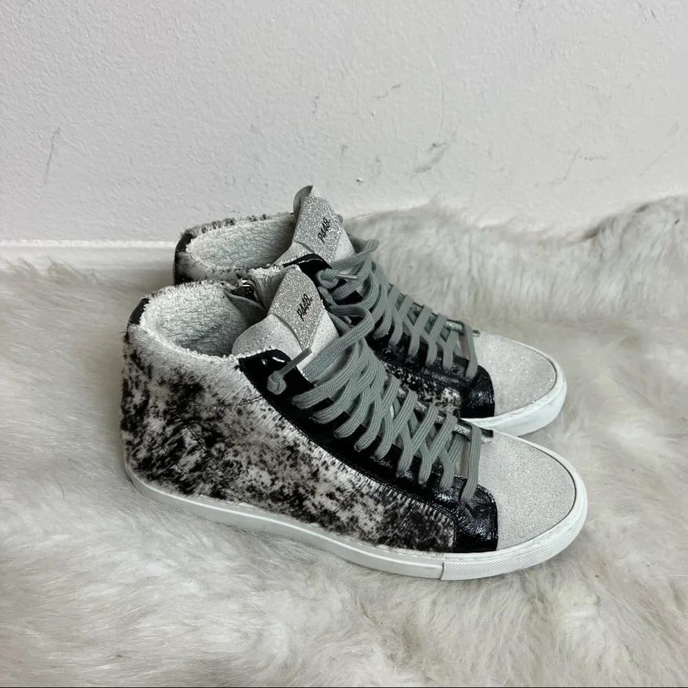 P448 Cow Hide Print Star 2.0 Calf Hair High Top Sneakers - Picture 6 of 9
